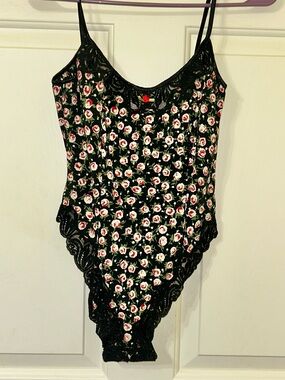 Victoria's Secret Black Floral Lace Bodysuit